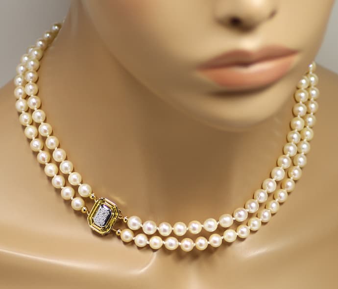 Foto 6 - Perlenkollier zweireihig mit Diamantverschluss 14K Gold, S9968